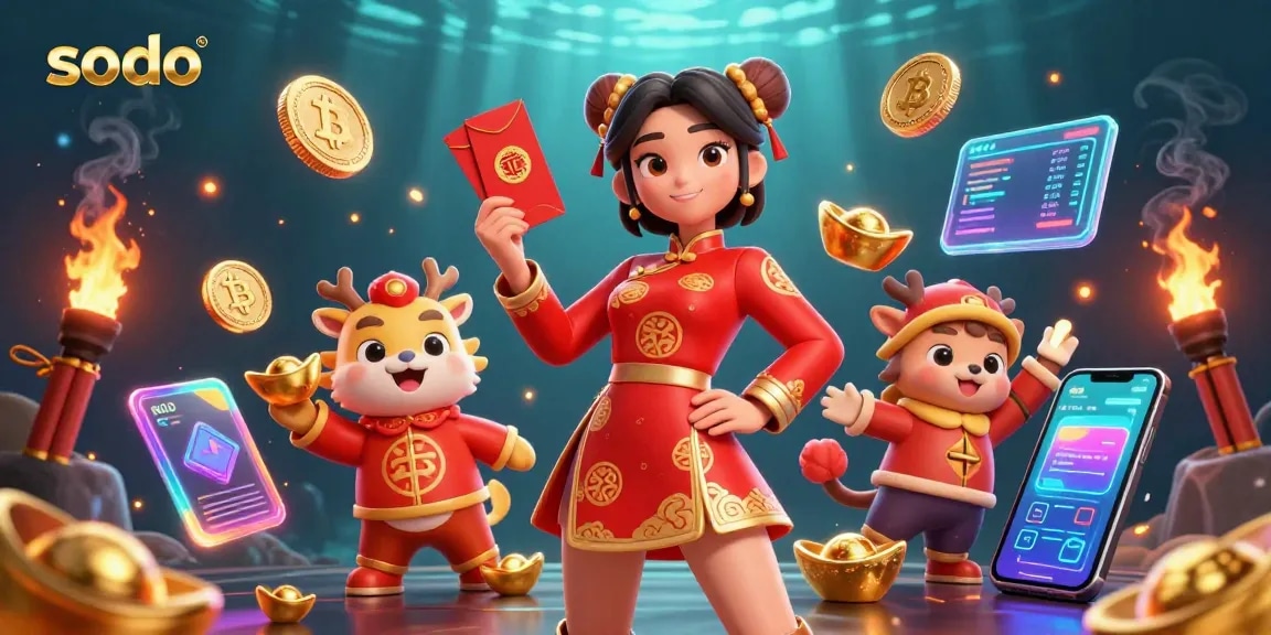 Engage in thrilling casino fun at Sodo with vibrant characters, crypto elements, and festive visuals.