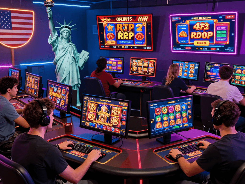 Players enjoying games at US online casinos with vibrant graphics and engaging interface.
