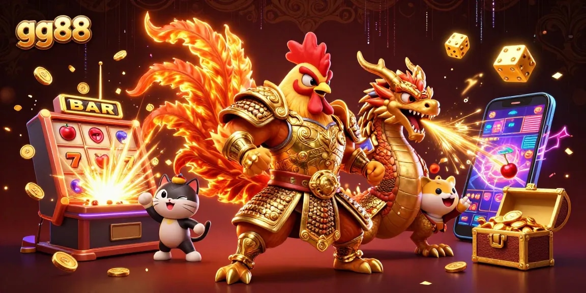 Engage with gg88's thrilling gaming world through a dynamic 3D casino adventure illustration.