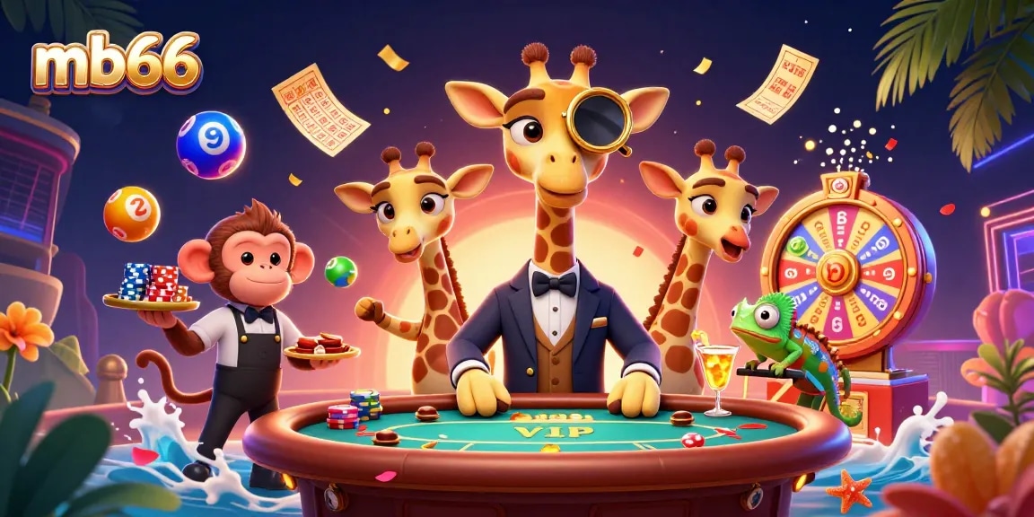 Cá cược trực tuyến tại mb66 với Giraffe chất lượng cao, có sự tham gia của Monkey và Chameleon.