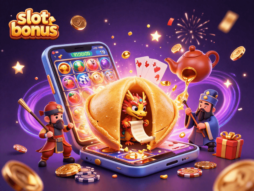 Engage with slot bonus excitement as a dragon guards fortunes and a smartphone reveals slot games.
