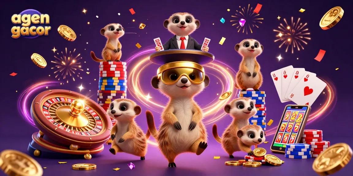 Experience the excitement in agen gacor with playful meerkats running a lively casino scene filled with gold!