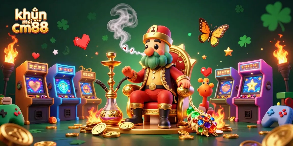 Engage in khuyến mãi cm88 with vibrant 3D casino vibes featuring a caterpillar master and colorful game elements.