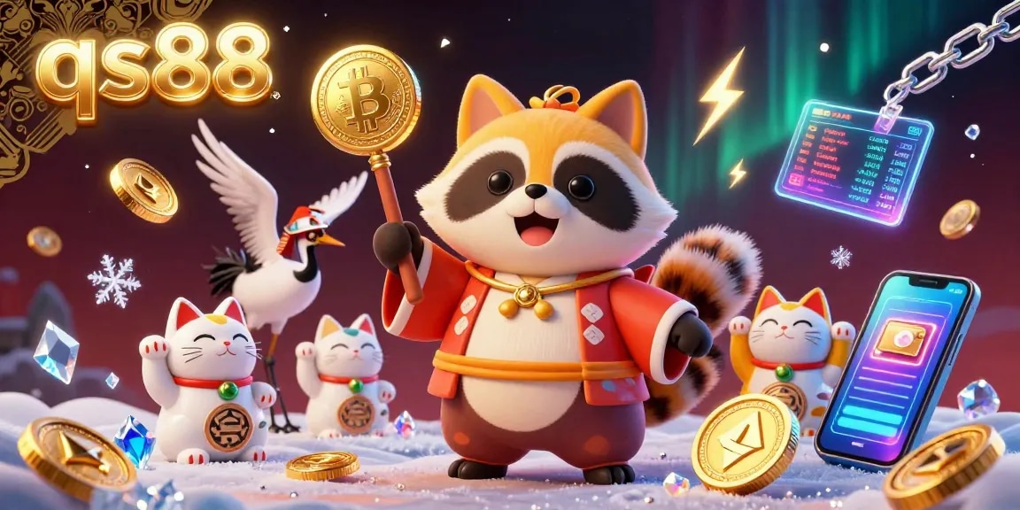 Experience winning strategies with qs88 in a vibrant casino scene featuring engaging characters and crypto elements.