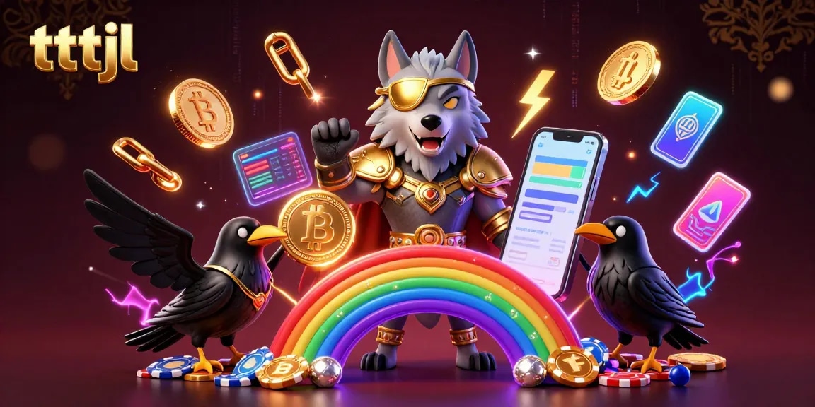 tttjl showcases an electrifying scene with a Norse wolf and ravens at a crypto casino, blending mythology and gaming.