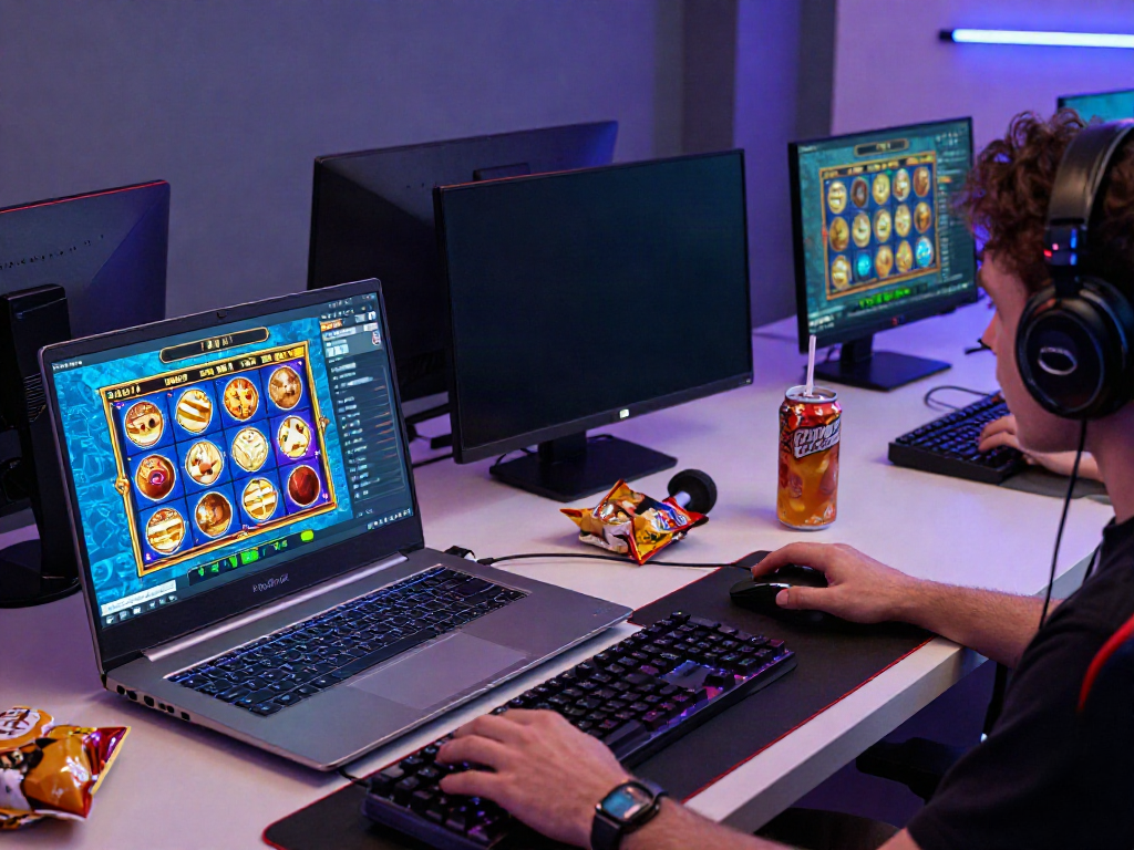 Nohuwin online gaming experience with player engaging in vibrant slot games.