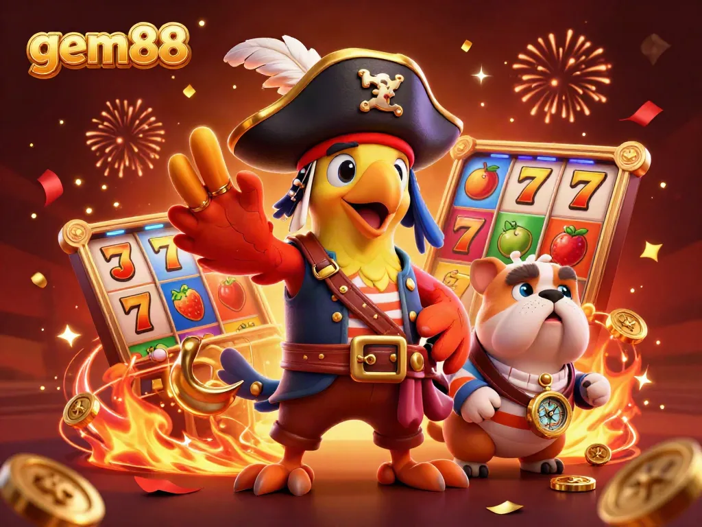 Bettors enjoy captivating games at gem88, where exciting slot machines soar amidst a vibrant pirate-themed adventure.