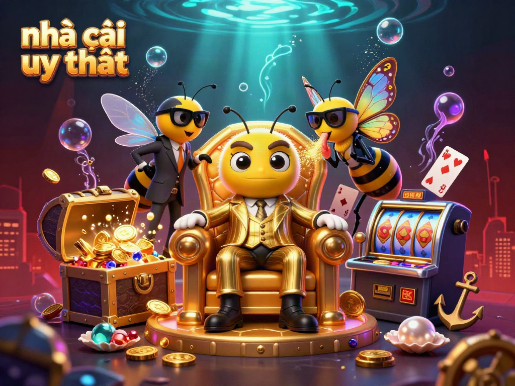 Experience dynamic gameplay with nhà cái uy tín, featuring a bumblebee mob boss among vibrant casino treasures.