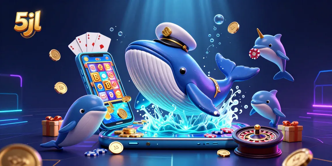 5jl enticing scene showcasing a fun whale captain and friends amid gold coins and exciting slot games.