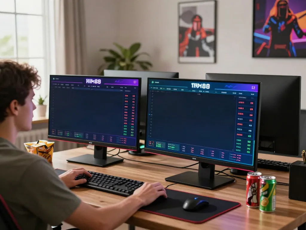 Player using TA88 platform for sports betting in a vibrant setup.