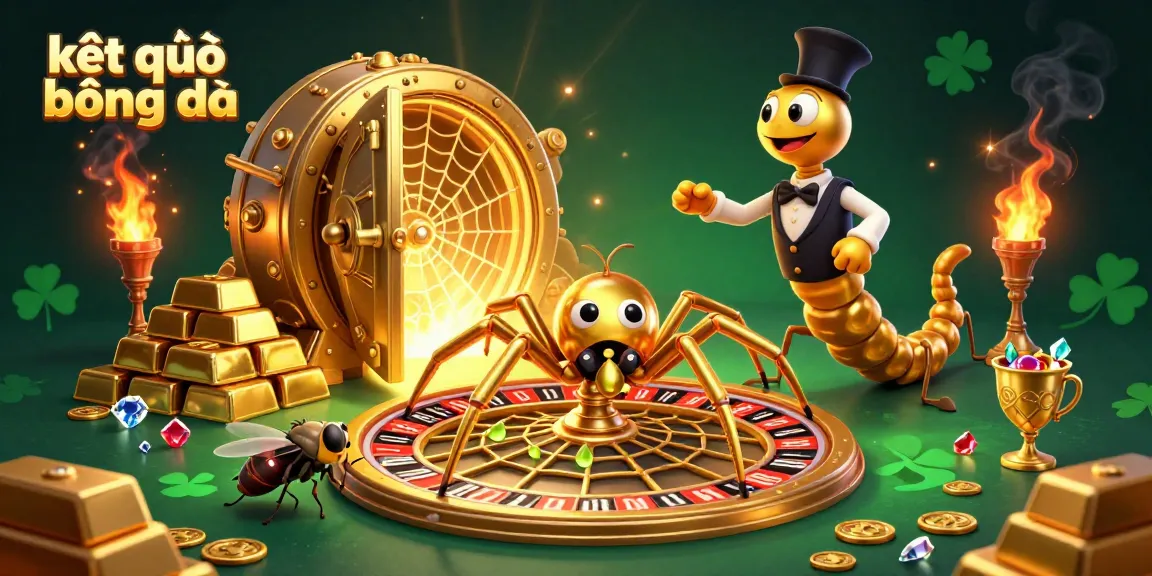 Experience thrilling kết quả bóng đá as a golden spider spins a roulette web, surrounded by treasure.
