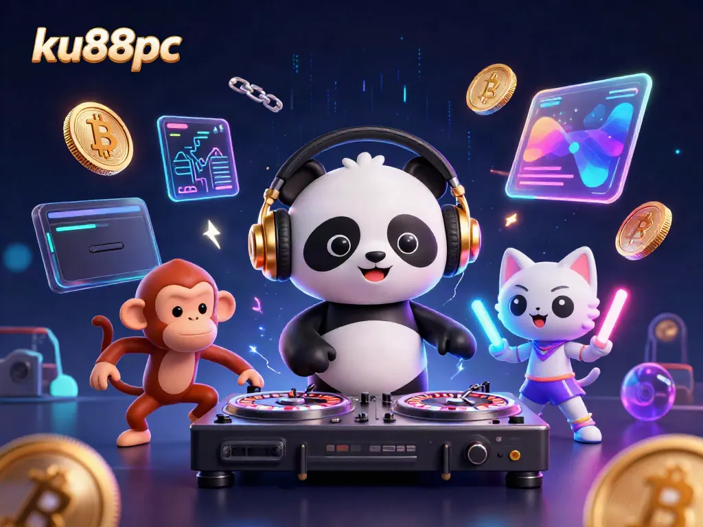 Engage with thrilling games at ku88pc while enjoying a vibrant casino atmosphere with colorful characters and neon effects.