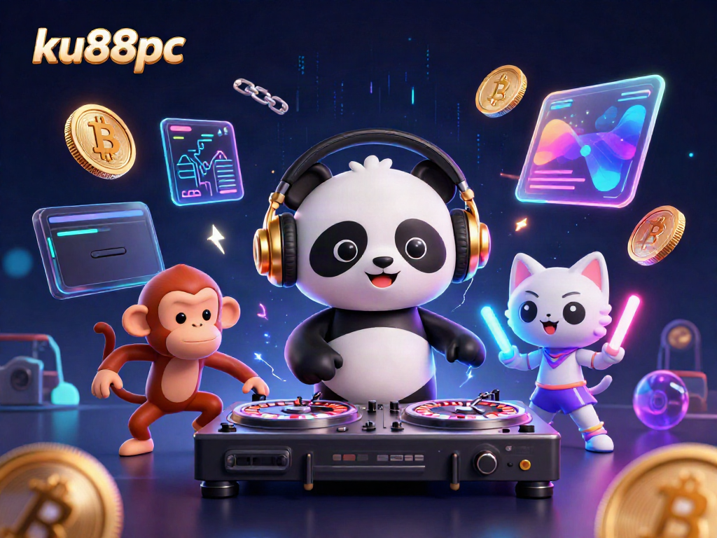 Engage with thrilling games at ku88pc while enjoying a vibrant casino atmosphere with colorful characters and neon effects.