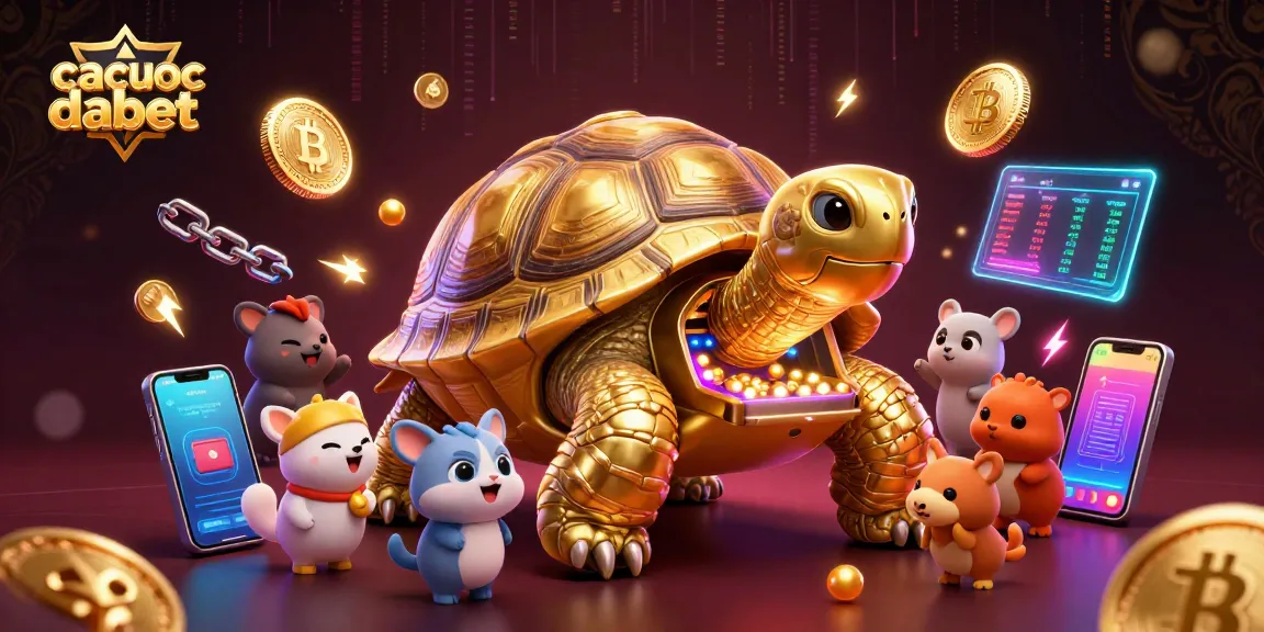 Experience thrilling gameplay in a vibrant scene showcasing ca cuoc dabet with golden tortoise and crypto elements.