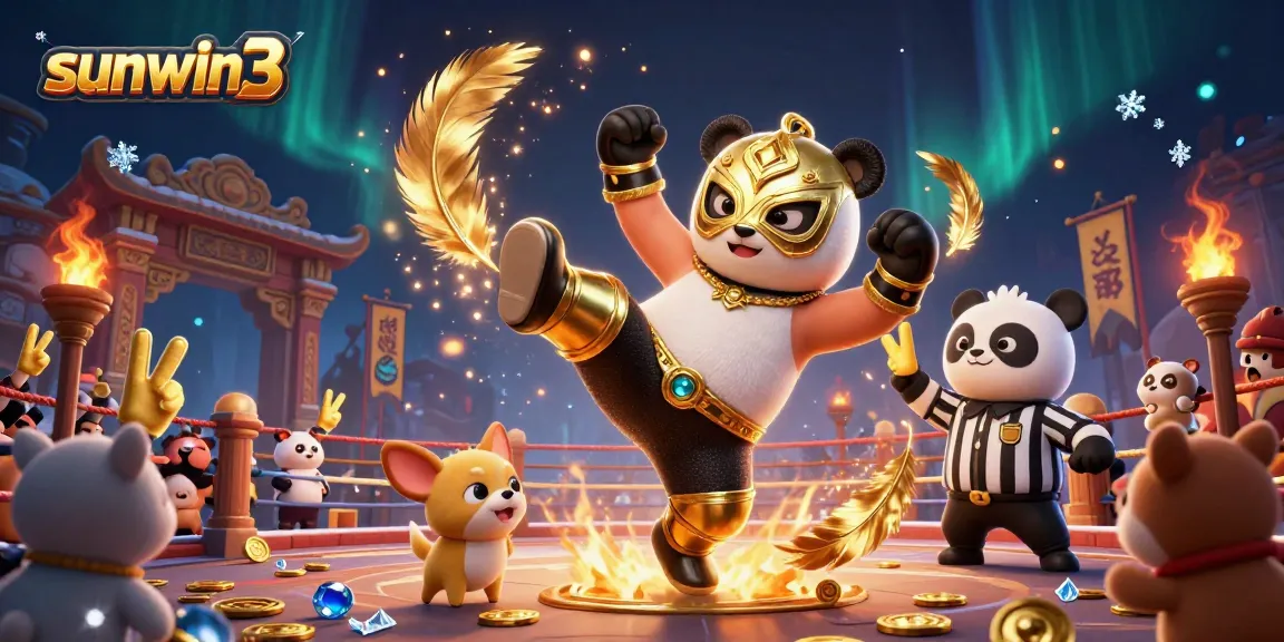Catch the excitement with sunwin3 as the panda launches a flying kick in this vibrant casino illustration.
