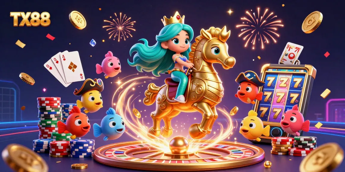 Experience exciting TX88 gameplay with a colorful mermaid princess, seahorse, and vibrant casino elements.