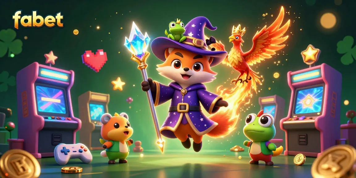Engage with fabet's thrilling gaming world through a mystical illustration featuring a wizard, phoenix, and gaming elements.