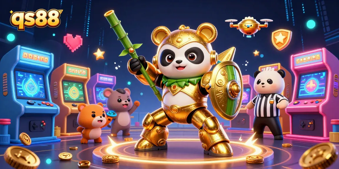 qs88 offers thrilling gaming adventures with cartoon panda pilots and colorful arcade elements.