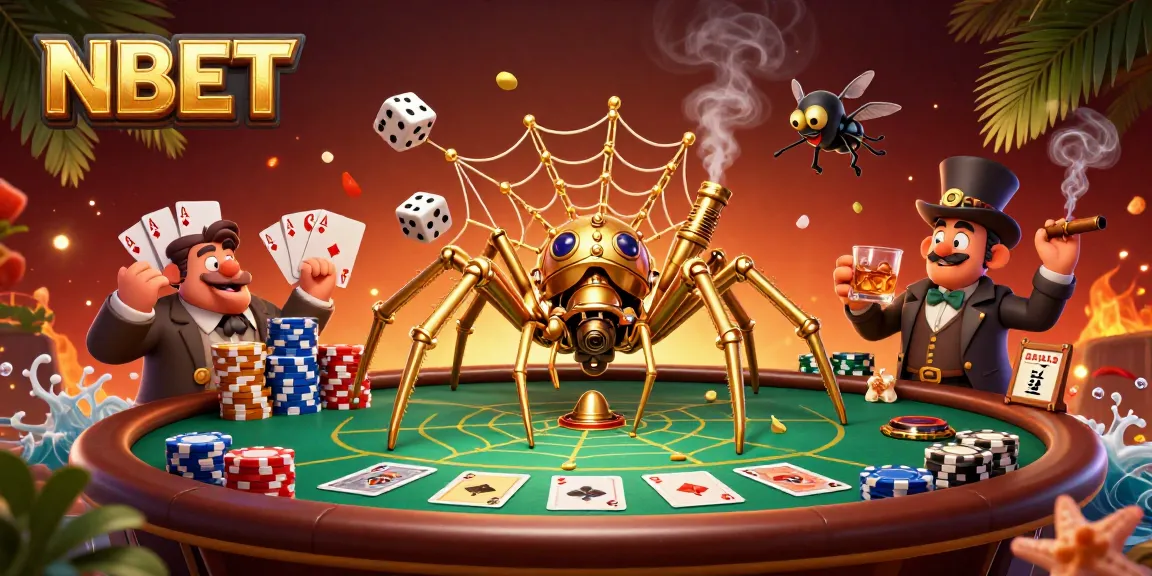 Experience the thrill of NBET as the golden spider ensnares dice in a vibrant casino web.