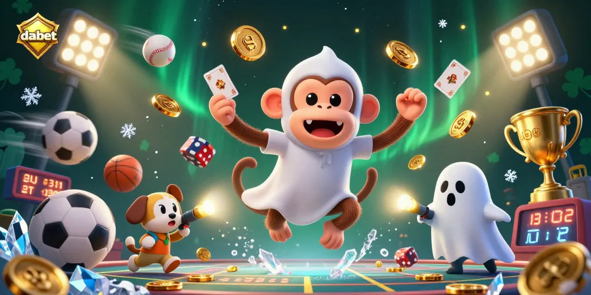 dabet delivers thrilling action with a poltergeist monkey juggling golden gaming items in a haunted casino scene.