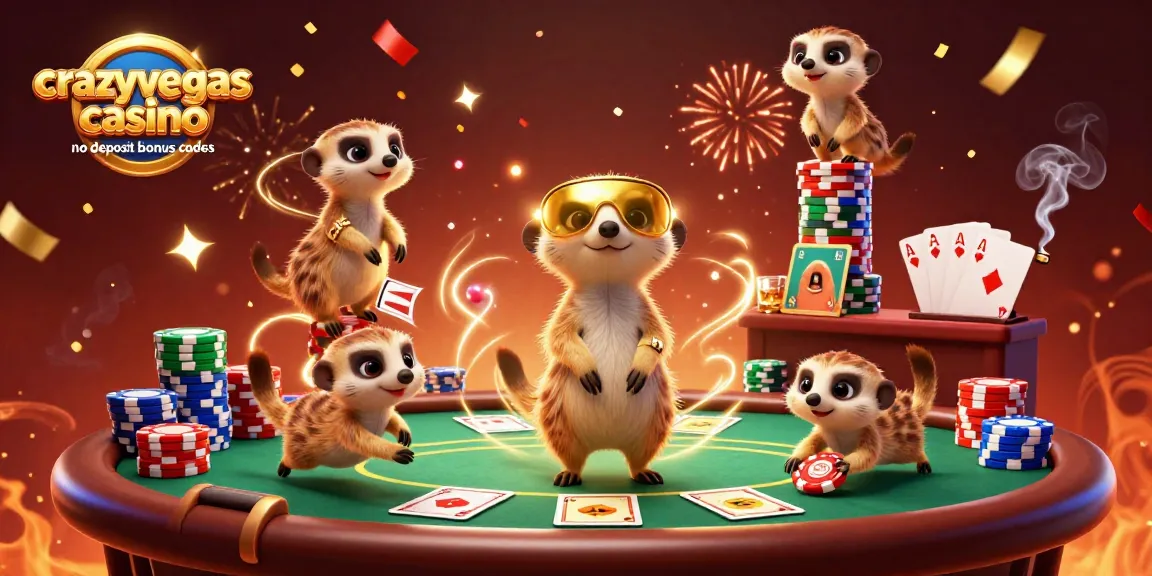 Experience the thrills of crazyvegas casino no deposit bonus codes amidst lively meerkat characters in a vibrant casino scene.