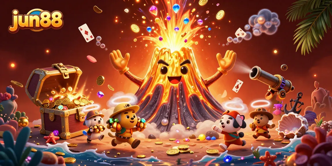 Experience thrilling gameplay at jun88 with golden treasures erupting from a victorious volcano.